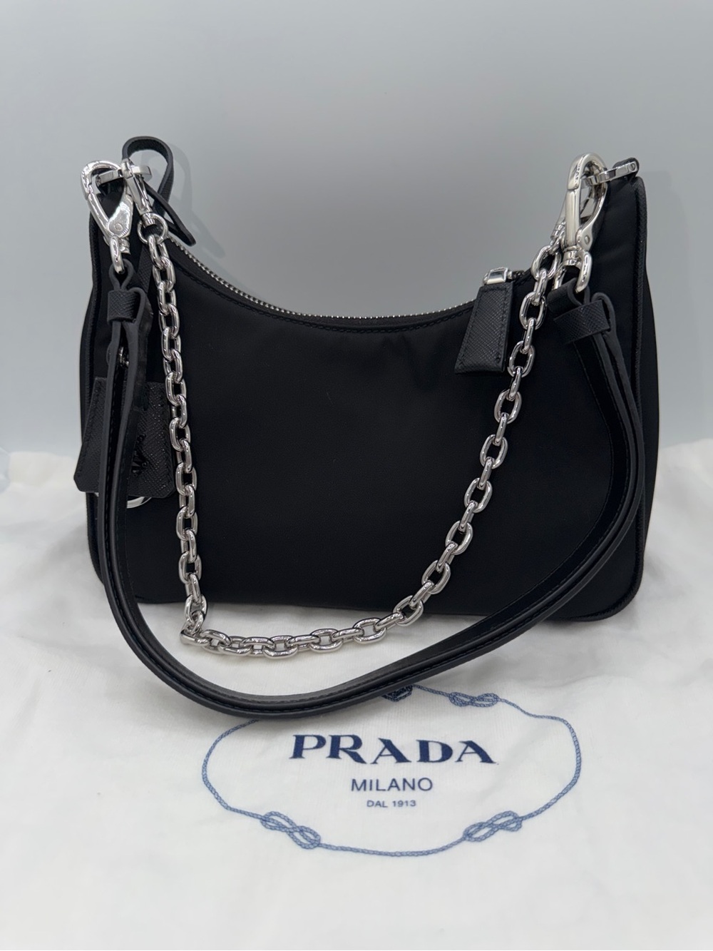 Prada Re-Edition Embellished Nylon Black Shoulder Bag - Picture 11 of 16